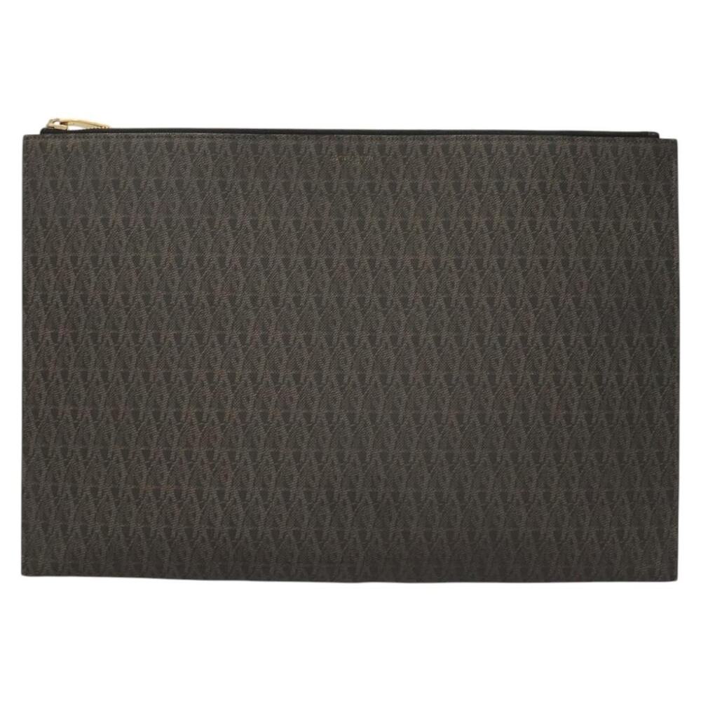 Saint Laurent Document Case Coated Canvas Brown Clutch Bag